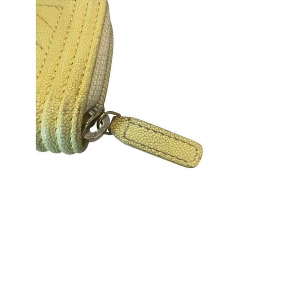 CHANEL Yellow Caviar Leather Chevron Quilted Boy Zip Around Coin Purse Wallet - Picture 10 of 16
